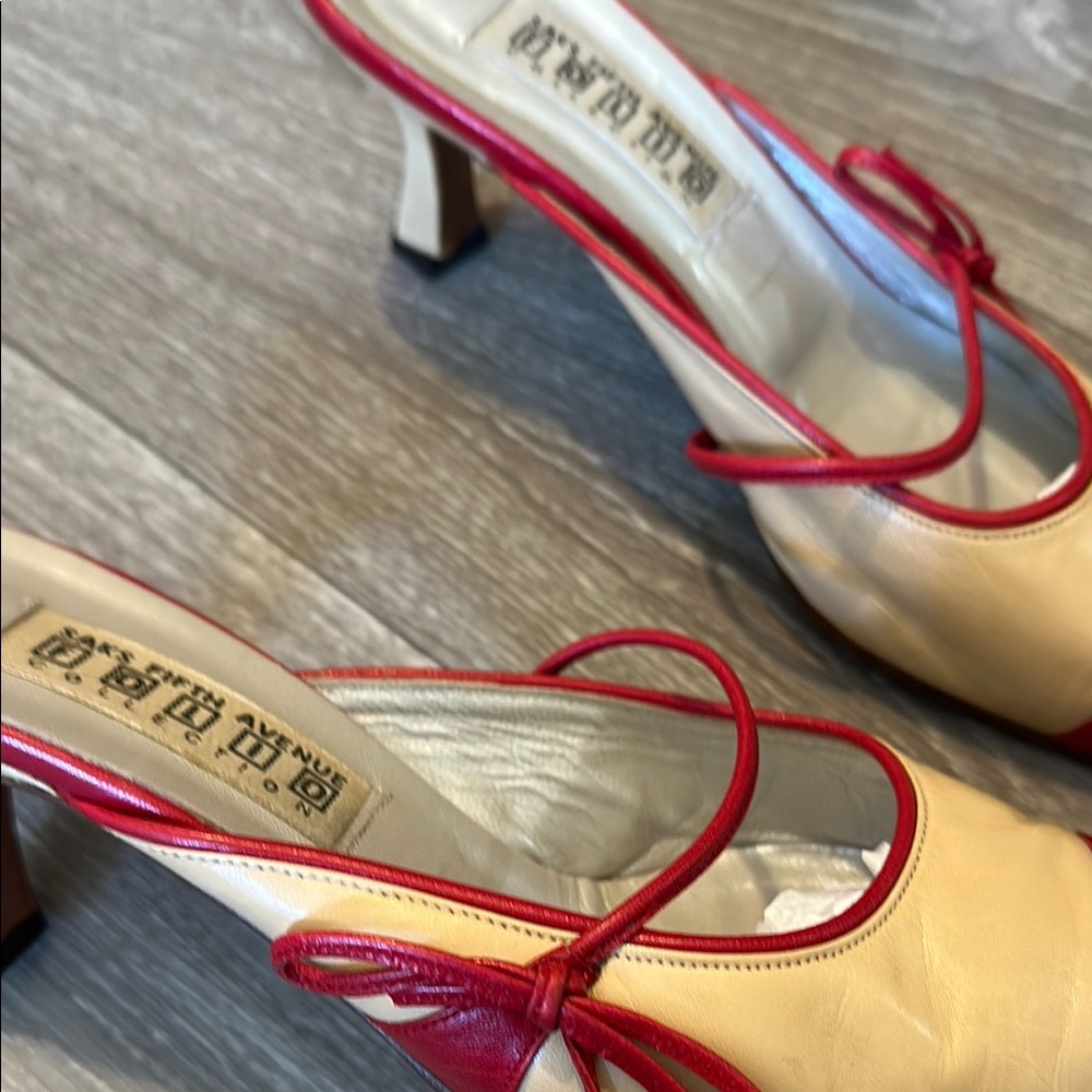 Saks Fifth Avenue Red and Cream Heels - Picture 5 of 10